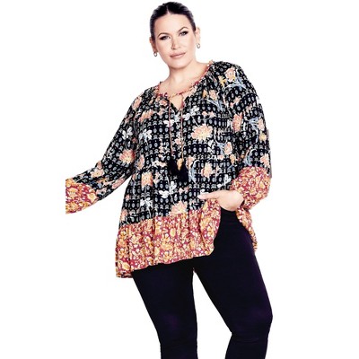Avenue Imari Empire Waist Spliced Top