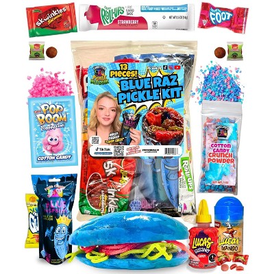 Food Crush-Tiktok Blue Raspberry Pickle Kit-W/Cotton Candy Crunch-Candy Gift Pouch-(13 PCS) Birthday Christmas Gifts For Kids