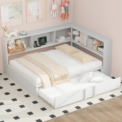 Whisen Metal Full Size Daybed with Trundle, Storage Cabinets and USB Ports
