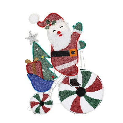 LuxenHome Santa on Peppermint Bike Lighted Holiday Decoration Multi-Color