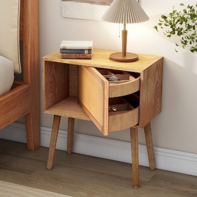 Rattan Nightstand with Rotating Compartment, End Table Sofa Side Table Accent Table Bed Beside Table - ModernLuxe