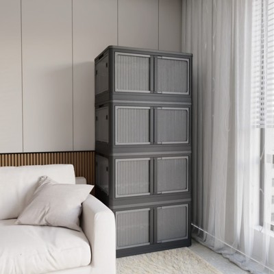 FONTOI 4-Pack Foldable Cabinet with 5 Doors&Wheels, Stackable Storage Container for Bedrooms Living Rooms Office, Black, 18.5"*14.57"*26.38"