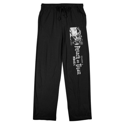 Attack On Titan Season 2 Titan And Logo Men's Black Sleep Pajama Pants