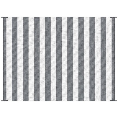 Resenkos Floor Mat Carpet,Indoor Door Mat,Reversible Outdoor Rug, 9'x 12' Waterproof Straw Floor Mat, Portable RV Camping Carpet, Gray & White Striped