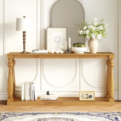 Kumasinova 63" Wood Grain Narrow Console Table with Lower Shelf,Entryway Table with Tapered Legs,Farmhouse Hallway Table for Living Room&Entry