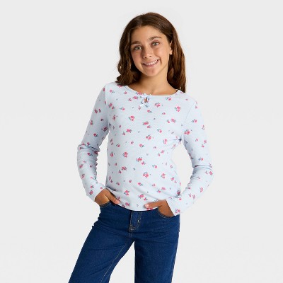 Girls' Long Sleeve Printed Ribbed T-Shirt - Cat & Jack™