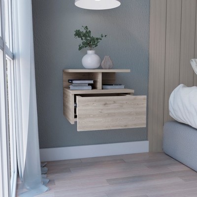 Grungis Wall Mounted Floating Nightstands with Single Drawer & Dual Shelves,Space-Saving Bedside Table for Bedroom Furniture