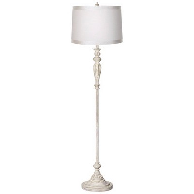360 Lighting Vintage Chic Floor Lamp 60" Tall Antique White Washed Off White Washed Drum Shade for Living Room Reading Bedroom Office