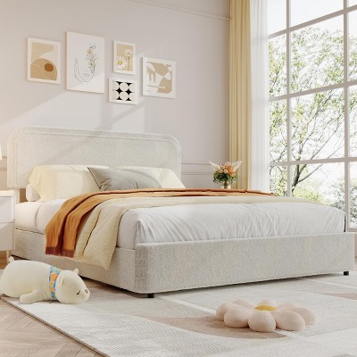 Twin Bed Frame, Boucle Upholstered Bed Frame with Headboard, 2 Storage Drawers