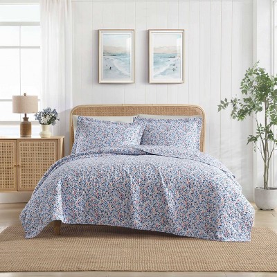 Laura Ashley Leona Flower Bright Red King Quilt Set