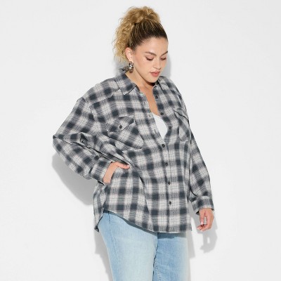 Women's Oversized Long Sleeve Collared Flannel Shirt - Wild Fable™