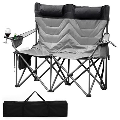 Oversized Folding Camping Chair, Outdoor Padded Portable Chair with Cup Holder, 450 LBS Capacity