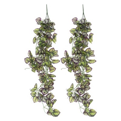 Unique Bargains Fake Vines Faux Greenery Leaves 39.4" Green Purple 2 Pcs