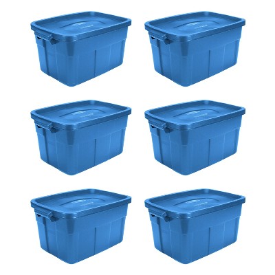 Rubbermaid Roughneck Tote 14 Gallon Storage Container, Heritage Blue (6 Pack)