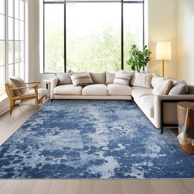 Modern Washable Low Pile Rugs - Soft Abstract Carpet for Living Room, Bedroom, Dining Room, Apartment & Bathroom - Neutral Design for Hardwood Floors