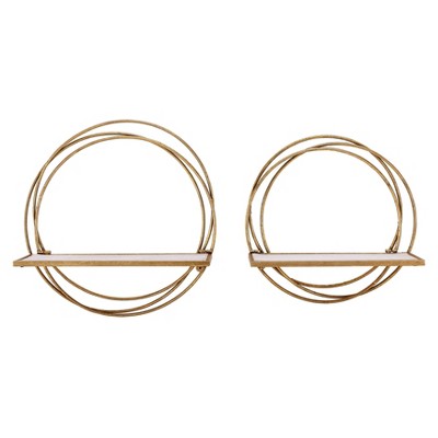 Set of 2 Floating Rings Wall Shelves Gold - Danya B.