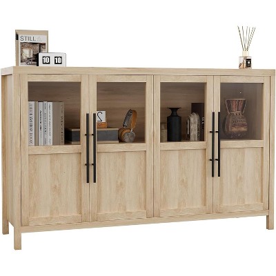 Sideboard Buffet Cabinet with 4 Glass Doors, 55" Buffet Table Coffee Bar Wine Bar Display Cabinet for Kitchen Dining Room, Living Room