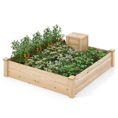 WELLFOR Square Wood Outdoor Garden Bed Natural 49"x49"