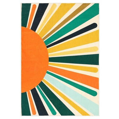 Washable Modern Colorful Rug Non Slip Low Pile Rug Soft Sun Accent Throw Floor Cover Foldable Indoor Carpet for Living Room Bedroom Playroom