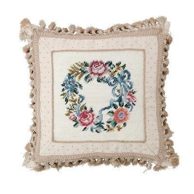 C&F Home Floral Wreath Needlepoint Pillow