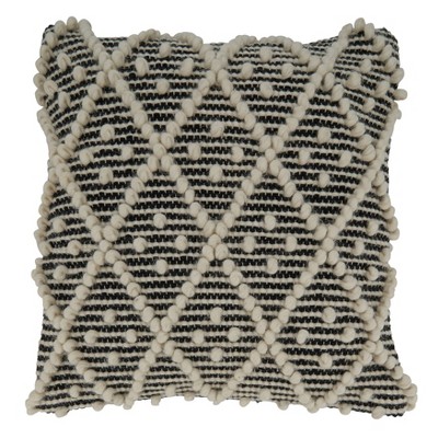 18"x18" Woven Poly-Filled with Diamonds Design Square Throw Pillow Black/White - Saro Lifestyle: Cotton & Wool, Indoor Decorative Cushion