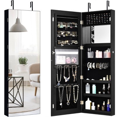Costway Wall&Door Mounted Jewelry Cabinet Storage Organizer Mirror WhiteBrownBlack