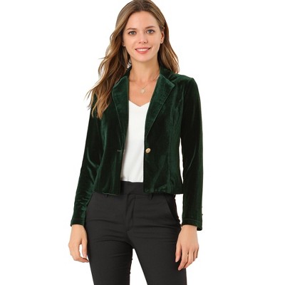 INSPIRE CHIC Women's 1 Button Lapel Collar Business Office Crop Suit Velvet Blazer