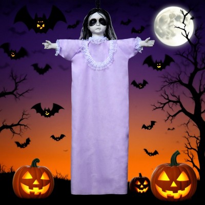 Joyfy Halloween Decorations Outdoor Hanging Ghost Doll Decor, 43’’ Purple Dress Scary Doll Skeleton for Halloween Indoor Outdoor Hanging Decorations