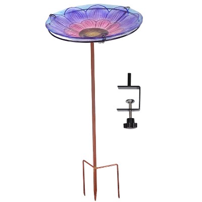 Sunnydaze Deck-Mounted/Staked Glass Bird Bath - 10.5” Diameter