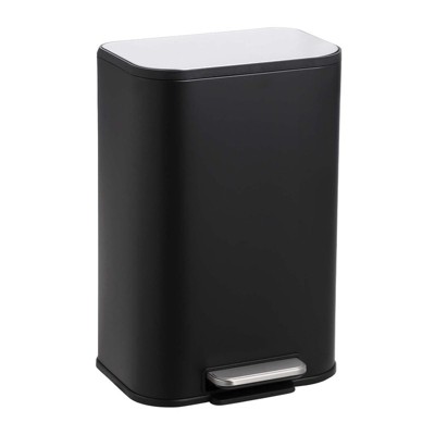 Slim Bathroom Trash Can, Stainless Steel Step-On Garbage Bin with Soft-Close Lid & Removable Inner Bucket, Narrow Recycle Bin for Kitchen必填