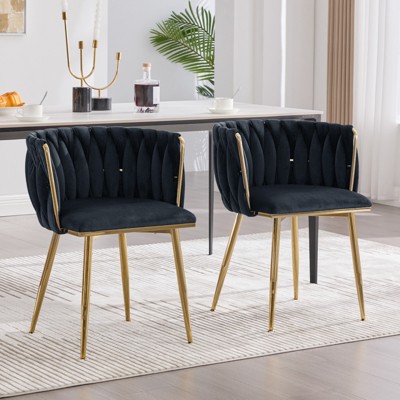 MOONMISS Velvet Woven Dining Chairs Set of 2 with Gold Metal Legs for Living Room, Dining Room, Kitchen