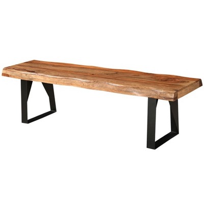 HomeRoots 68" Brown and Black Solid Wood And Metal Live Edge Dining Bench
