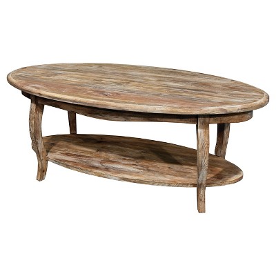 Alaterre Furniture 48" Oval Coffee Table Driftwood Rust: Farmhouse Style, Wood Shelf, for Living Room
