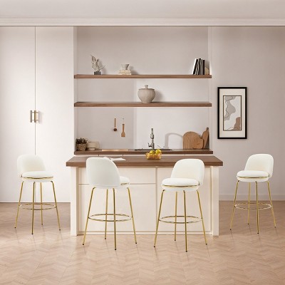 Modern Upholstered Barstools Set of 4,Metal Barstools with Metal Frame and Low Back,Counter Bar Chairs for Dining Room or Kitchen-Cuddlewood
