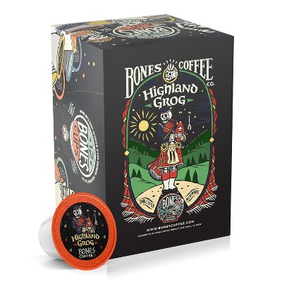 Bones Coffee Company Highland Grog Butterscotch Caramel 12 ct Single-Serve Bones Cups Coffee Pods Compatible with Keurig Coffee Maker