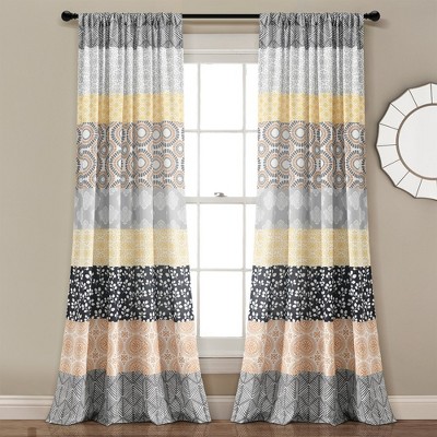 Lush Décor Bohemian Stripe Window Curtain Panels Yellow/Gray 52X84 Set