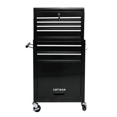 Syemin Tool Boxes, Portable Rolling Tool Chest with 6 small drawers and a large shelf, Wheels, Metal Closure for, Garage, Blue, 20.9"*13"*42.9"