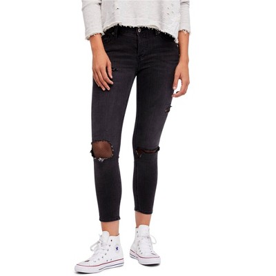 Free People Womens Fishnet Skinny Fit Jeans