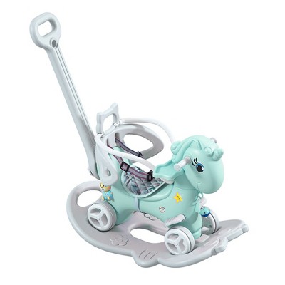 Yinvani Rocking Horse for Toddlers, Balance Bike Ride On Toys with Push Handle, Backrest and Balance Board for Baby Girl and Boy