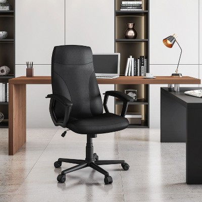 Okak Modern Mid-Back Ergonomic Office Chair, Comfy Chair With Padded Arms and Adjustable Height, Criss Cross Chair for Office, Study, Black