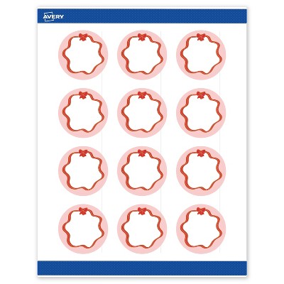 Avery Labels, 2" Diameter, Gold-Pink Bow, Matte, 120ct