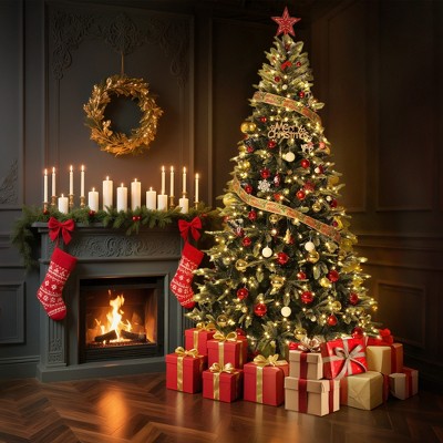 Pre-Lit Pencil Christmas Tree w/ 450 LEDs & 8 Modes - Auto Hinged Expansion, Foldable Base | PE/PVC Slim Tree for Home/Office Festive Decor