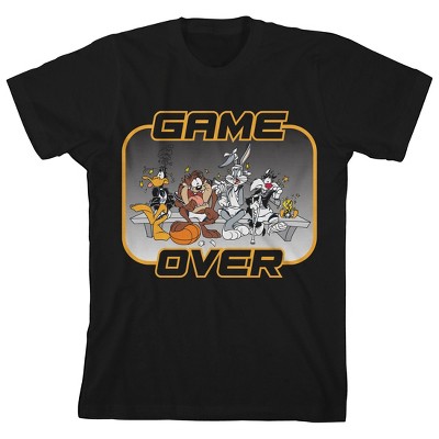 Space Jam 1996 Game Over Tired Characters Black T-Shirt Toddler Boy to Youth Boy