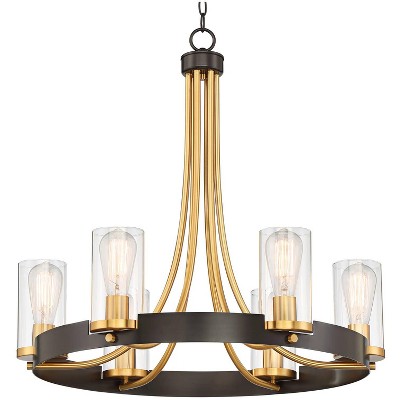 Stiffel Ferrers Dark Bronze Gold Chandelier 26" Wide Clear Glass Shade 6-Light Fixture for Dining Room House Foyer Kitchen Island Entryway Bedroom