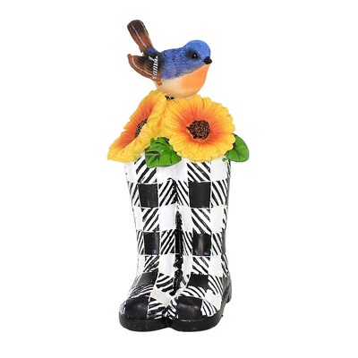 Home Decor 7.0 Inch Bird On Checkered Boot , Figurineflowers Wellies (1PC)