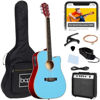 Best Choice Products Beginner Acoustic Electric Guitar Starter Set 41in w/ All Wood Cutaway Design, Case