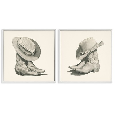 Stupell Industries Rustic Cowboy Boots Black Framed Giclee Art