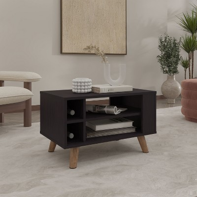 Coffee Table, 4 Shelves, 4 Legs, Black Wengue