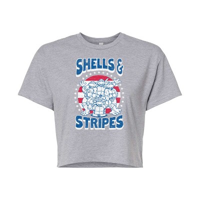 Women's - Teenage Mutant Ninja Turtles - Shells And Stripes Cropped Graphic T-Shirt
