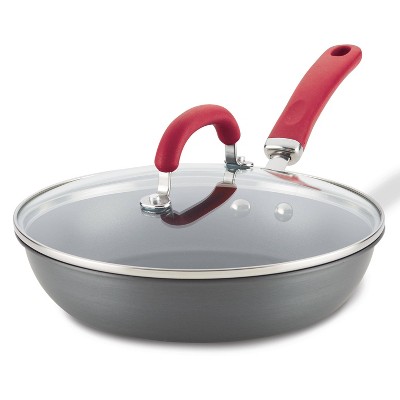 Rachael Ray Create Delicious 10.25" Hard Anodized Nonstick Fry Pan Red Handles: Frying Pan with Lid, Oven-Safe, Induction Safe